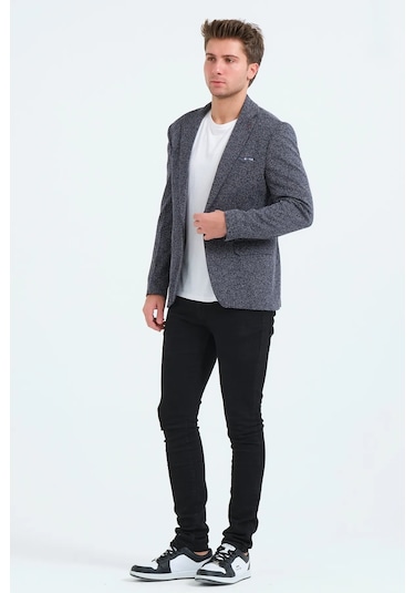 Bonesti Erkek Slim Fit Blazer Ceket Lacivert Beyaz Beyaz - Lacivert
