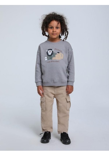 Jack Lions Erkek Bebek Aslan Figürlü Sweatshirt-14747 Gri
