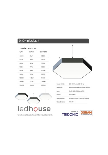 Altıgen Davul Modern Led Avize Linear Armatür Lineer