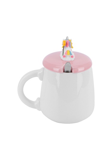 Geeroyoo Teknik Unicorn Desenli Seramik Bardak, 450ml Kapasite, Kapak Ve Kaşık İle, Ev Ofis Okul Uygun, Hediye Paketiyle Diğer
