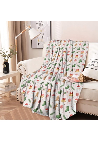 Noel Desenli 47 İnç Yuvarlak Flanel Battaniye, Yetişkin Ve Çocuk İçin, Yumuşak, Rahat Ve Hafif Noel Baba Noel Çorabı