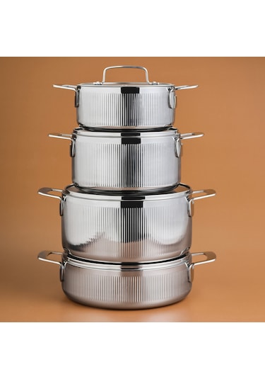 Karaca Power Steel 316+ 3ply Apollo İndüksiyon Tabanlı 8 Parça Çelik Tencere Seti Gümüş
