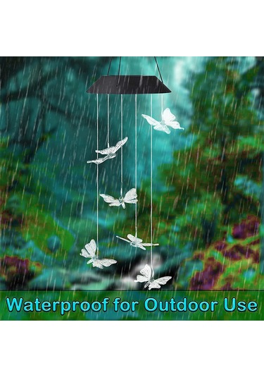 Dofolink Güneş Enerjili Renk Değiştiren Kelebek Zil Lambası - Bahçe Ve Avlu Dekorasyonu, Led Işık, Güneş Paneli İle Çalışır