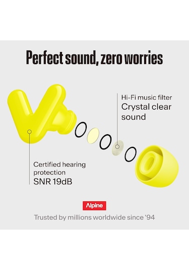 Tune Hifi Konser Kulak Tıkaçları, 19 Db Net Ses Koruması, Sarı