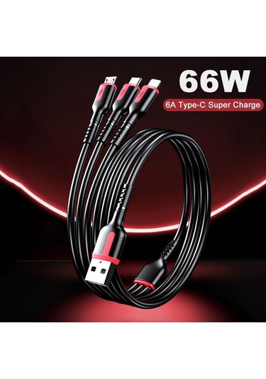 Vaorlo 1.2m 1.8m 3 In 1 Veri Kablosu Mikro/tip-c/8pin 66w Hızlı Şarj Kablosu Desteği Veri İletimi Telefon Hattı 1.8m