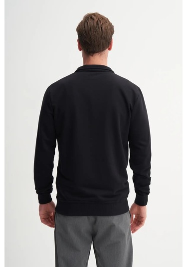 Cazador Regular Fit Dik Yaka Mevsimlik 3 İplik Sweatshirt-53470 Siyah