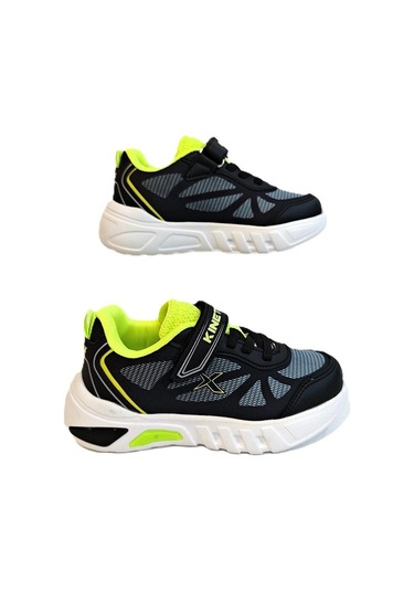 Kinetix Mags Siyah-gri Cırtlı Hafif Rahat Erkek Çocuk Spor Ayakkabı Siyah
