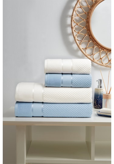 Özdilek Bright Kadife Havlu Seti Krem/mavi Krem - Mavi