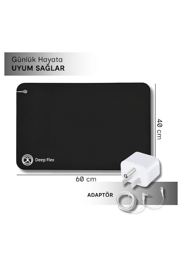 Deepflex Topraklama Matı Seti Kablo + Priz Adaptörü Dahil Kaydırmaz, Suya Dayanıklı 40x60 Cm Siyah