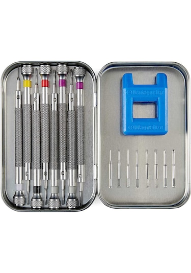 Leasetake Mikro Hassas Mücevher Tornavidası 0.6-1.6mm 8 Parça Saat Tornavidası Seti 8 Ekstra Yedek Bıçakla