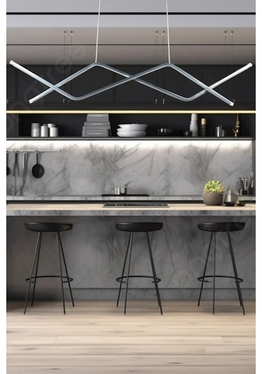 Utku Modern Tasarım Krom Renk Yemek Masası Üstü - Mutfak - Salon Beyaz Led 2 Li Avize Krom