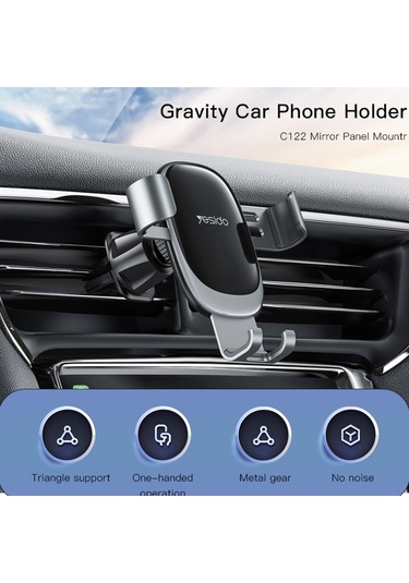 Yesido C122 Araba Hava Çıkışı Yerçekimi Kelepçe Kolu Cep Telefonu Tutucu Siyah