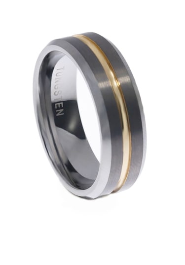 Erkek Gold Detay Gümüş Renk Tungsten Yüzük Gümüş