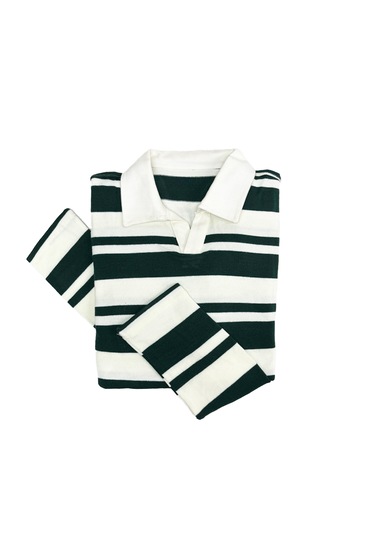 Fazra Erkek Polo Yaka Çizgili Triko Kazak 20251 Koyu Yeşil