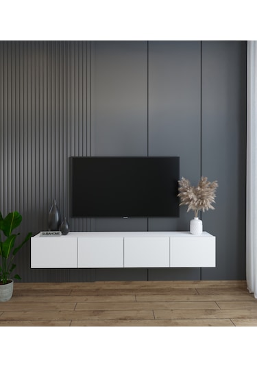Duvara Monte Modern Minimalist Beyaz Tv Ünitesi Mdf 160 Cm