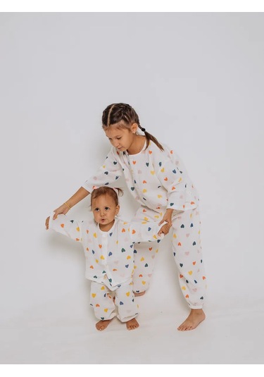 Ruandı Çocuklar İçin Kalp Desenli Müslin Pijama 262914557 Beyaz