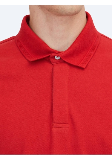 Kırmızı Düz Polo Yaka %100 Pamuk T-shirt kırmızı