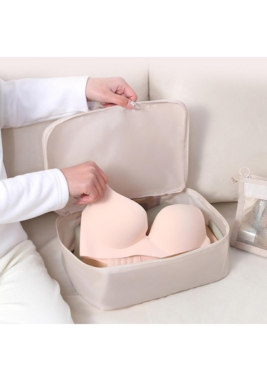 Homyl 7 Parça Ambalaj Küpleri Organizatörler İpli Çanta Bej