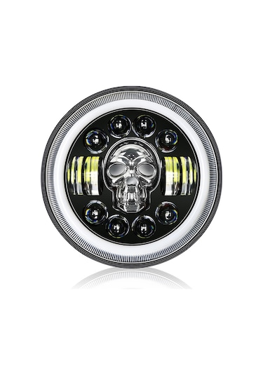 Hallow-7 İnç Motosiklet Far Yuvarlak Rgb Kafatası Far Melek Lmk00160