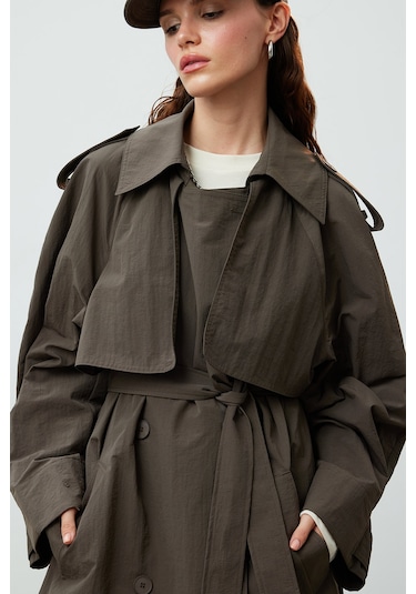 Manuka Lızbon Oversıze Kısa Trençkot Vizon