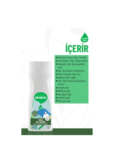 Siveno %100 Doğal Saç Sabunu Defne Yağlı Bal Avokado 9 Değerli Bitki Erkekler İçin Bitkisel Şampuan 300 ML