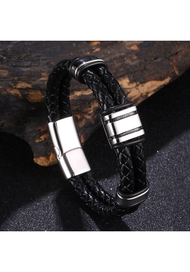 Lüks El Yapımı Deri Örgü Erkek Bileklik Paslanmaz Çelik Toka İş Adamı Bileklikleri Arkadaş Ortak Aşıklar İçin Hediye Siyah