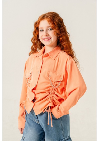 Kız Çocuk Önü Tünelli Cebi Zincirli Gömlek 3147 Turuncu