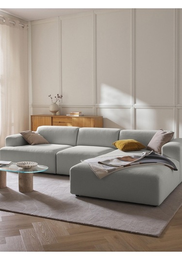 Massimo 3 Modül Sağ Köşe Koltuk Takımı Gri Keten Kumaş Sağ Gri