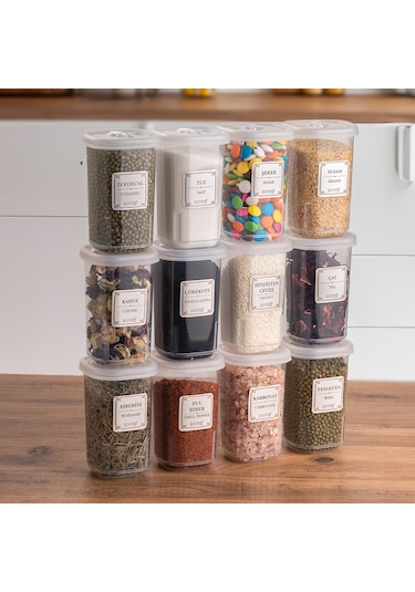 Porsima 1060 Döner Kapaklı Baharatlık Seti 12'li 350 CC Şeffaf