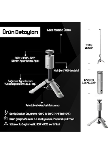 Roxform Outask Teleskopik Şarjlı Kamp Feneri, Bataryalı, Powerbank Özellikli, Led Aydınlatma, Kamp Lambası Haki Yeşili