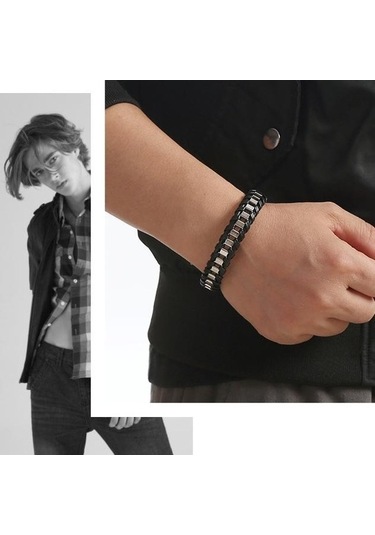 Novahub Altın Erkekler İçin Hakiki Deri Zincir Bileklik Kaplama Takı Paslanmaz Çelik Toka Altın 21.5cm Kişiselleştirilmiş Altın