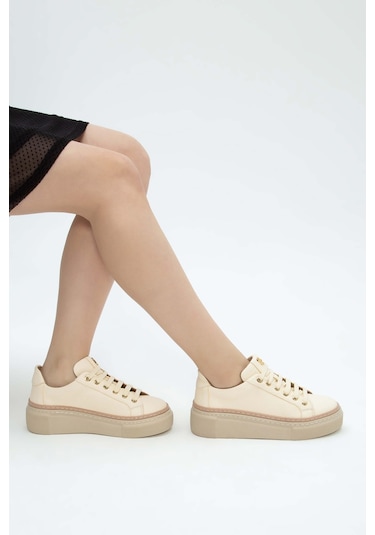 Tamer Tanca Kadın Hakiki Deri Bej Sneakers & Spor Ayakkabı 937 5022-09 Bn Ayk Y23 Bej Floter Bej