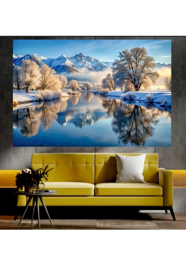 Nehir Ve Karlı Dağ Manzaralı Sanatsal Dekoratif Duvar Tablosu