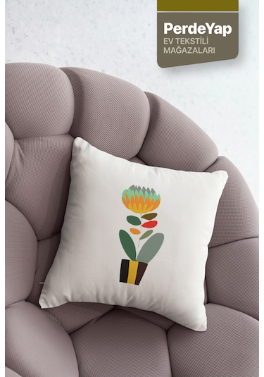 Rengarenk Saksı Çiçekleri Desenli 4lü Kırlent Kılıfı