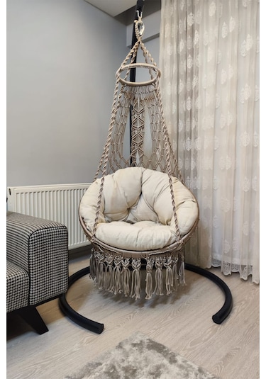 Tek Kişilik Makrome El Örgüsü Salıncak Bej Mis38002 Bej