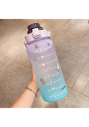 03 2000ml Kawaii Su Şişesi İle Saman Spor Plastik Taşınabilir Kare İçme Şişesi Kız İçin Sevimli Suyu Çay Su Bardakları 007 Kahverengi