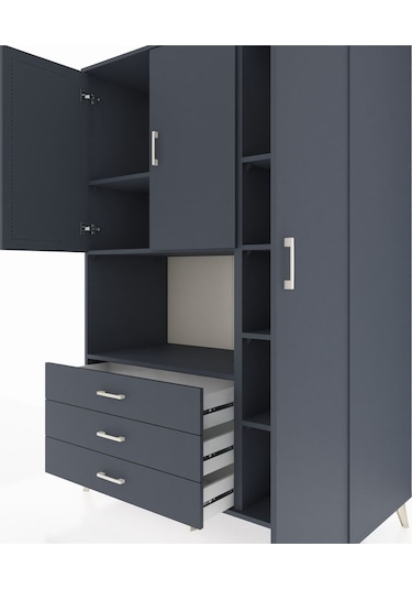 Kronos Dolap 7 Raflı 3 Çekmeceli 3 Kapaklı 132x59x195 Antrasit-antrasit/antrasit Antrasıt/antrasıt