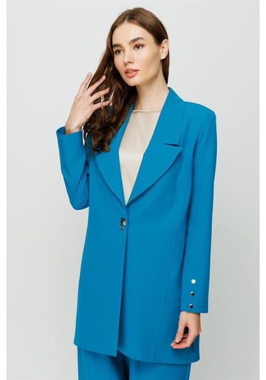 Çıt Çıt Detaylı Oversize Ceket Pantolon Takım Turkuaz-turkuaz Turkuaz