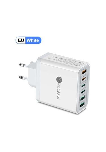 Guseyee55w Pd Usb 6 Portlu Hızlı Şarj Cihazı - İphone Uyumlu Samsung Huawei Xiaomi İçin Seyahat Şarj Chdistribütör Garantili