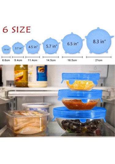 Qingmipy 6 Parça Yeniden Kullanılabilir Silikon Streç Kapak, Mutfak Saklama Ve Taze Tutma Çözümü Mavi