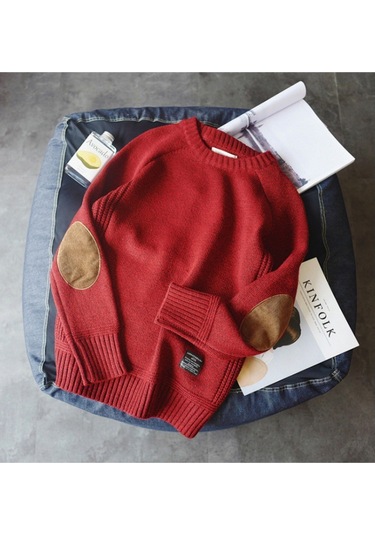 Erkekler İçin Kore Tarzı Kazak Kırmızı