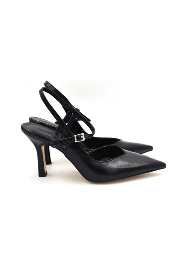 Beyaz London Kapalı Burun Topuklu Kadın Ayakkabı Siyah Siyah