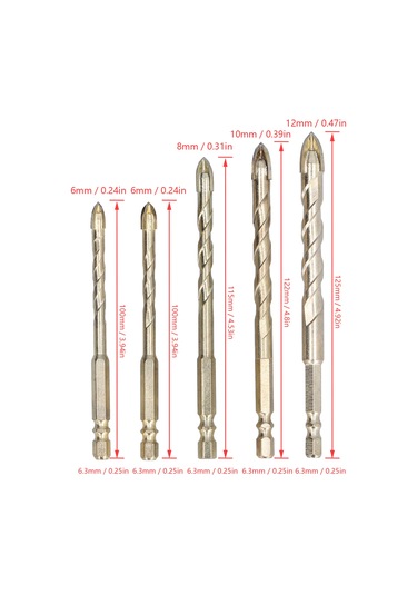 Singree 5 Parça Çelik Karbür Matkap Ucu Seti - Çapraz Mızrak Uçlu, Altıgen Saplı, Çini, Beton, Cam Ve Metal İçin Sıkıcı Matkap Aletleri