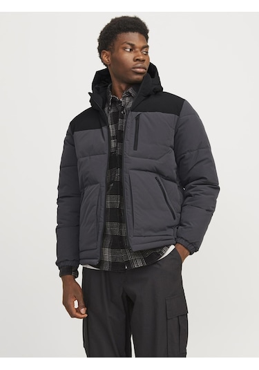 Erkek Rüzgara Dayanıklı Kapüşonlu Puffer Mont - Otto Asphalt
