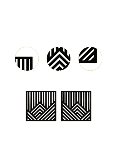 Suntek 2 Adet Geometrik Ahşap Duvar Sanatı Asılı Siyah