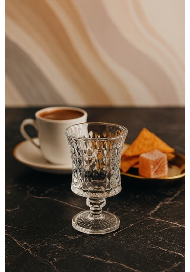 6 Lı Kristal Cam Kahve Yanı Su Bardağı Bardak 85ml şeffaf
