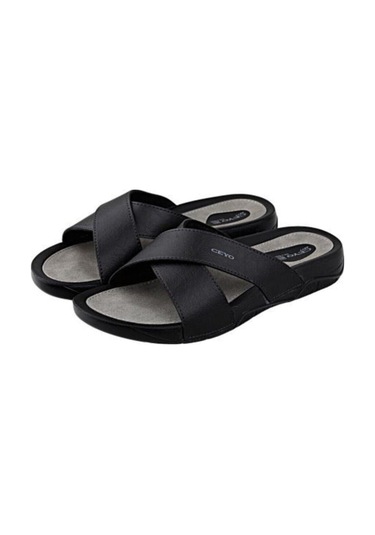 Ceyo 9877 Erkek Çapraz Anatomik Terlik Siyah