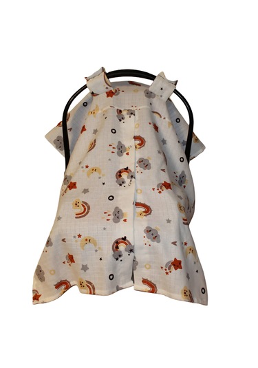 Gökkuşağı ve Yıldızlar Deseni Pamuk Müslin Kumaş Puset Örtüsü Rüya Temalı Puset Örtüsü Beyaz