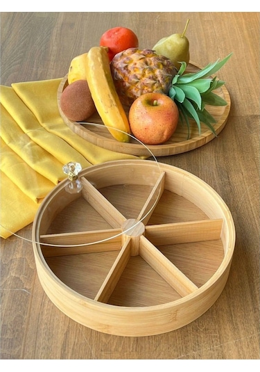 Bambu  6 Bölmeli Kahvaltılık & Çerezlik Akrilik Kapaklı 20 Cm