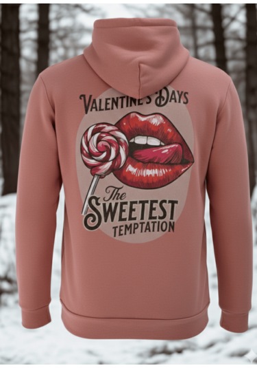 Feydi Unisex İçi Polarlı Kapüşonlu Sweatshirt Öpücük Baskılı Gülkurusu
